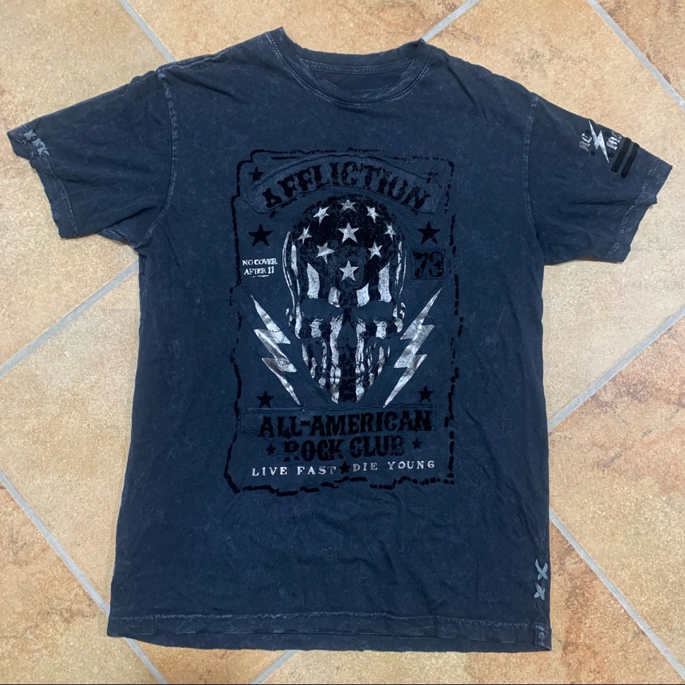affliction skull american customs distressed grey t shirt